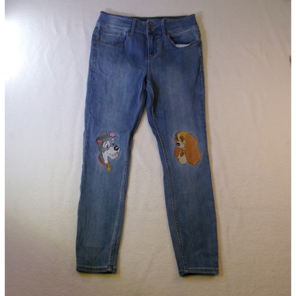 Disney Lady and the Tramp Skinny Jeans Blue Medium Wash Embroidered Size 11